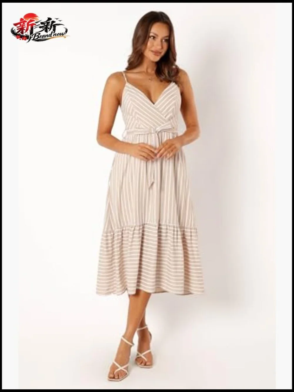 Midi Dress with V-Neck Overlay and Adjustable Straps - Picture 6 of 7